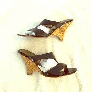 Franco Sarto Raffia/Patent Leather Wedges